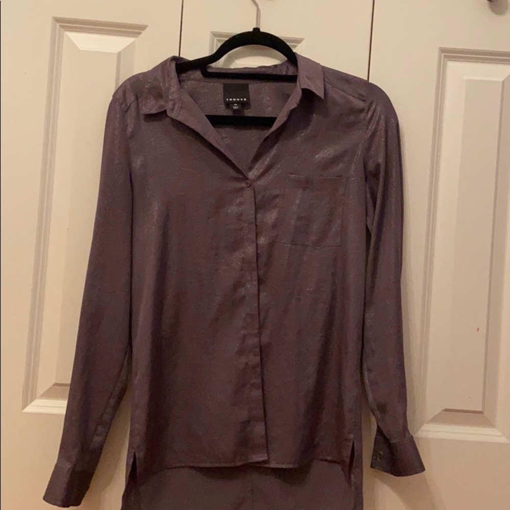 Trouvé gray satin shimmering button down shirt, XS